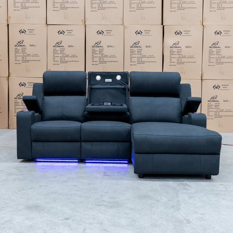 The Xanadu Dual Motor Electric Chaise Lounge - Black Rhino Suede available to purchase from Warehouse Furniture Clearance at our next sale event.