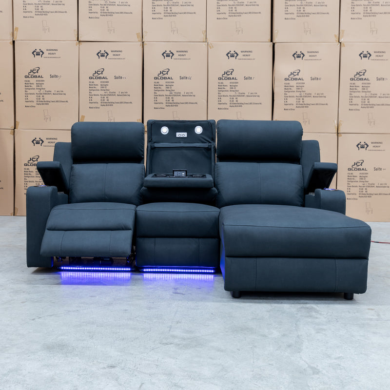 The Xanadu Dual Motor Electric Chaise Lounge - Black Rhino Suede available to purchase from Warehouse Furniture Clearance at our next sale event.