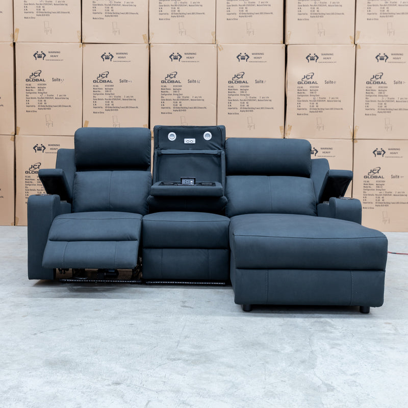 The Xanadu Dual Motor Electric Chaise Lounge - Black Rhino Suede available to purchase from Warehouse Furniture Clearance at our next sale event.