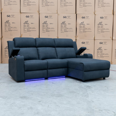 The Xanadu Dual Motor Electric Chaise Lounge - Black Rhino Suede available to purchase from Warehouse Furniture Clearance at our next sale event.