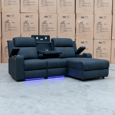 The Xanadu Dual Motor Electric Chaise Lounge - Black Rhino Suede available to purchase from Warehouse Furniture Clearance at our next sale event.