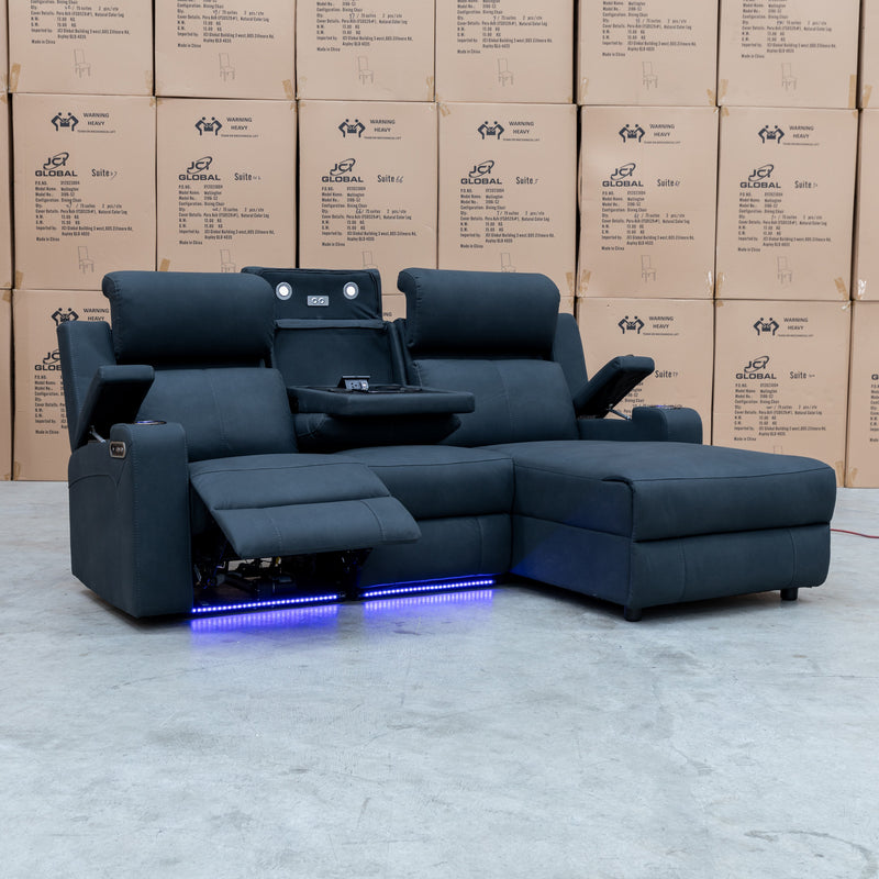 The Xanadu Dual Motor Electric Chaise Lounge - Black Rhino Suede available to purchase from Warehouse Furniture Clearance at our next sale event.