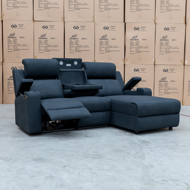 The Xanadu Dual Motor Electric Chaise Lounge - Black Rhino Suede available to purchase from Warehouse Furniture Clearance at our next sale event.