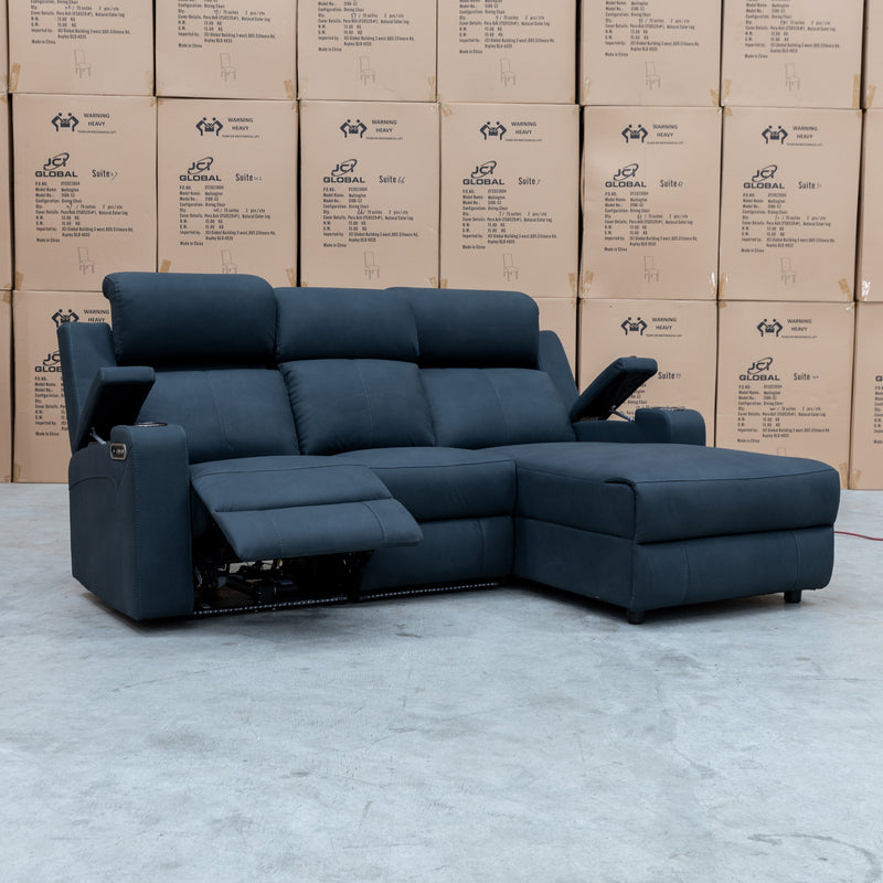 The Xanadu Dual Motor Electric Chaise Lounge - Black Rhino Suede available to purchase from Warehouse Furniture Clearance at our next sale event.