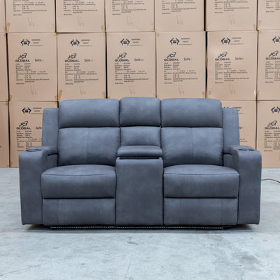 The Xanadu Two Seater Dual Motor Electric Recliner Theatre - Light Grey Rhino Suede available to purchase from Warehouse Furniture Clearance at our next sale event.
