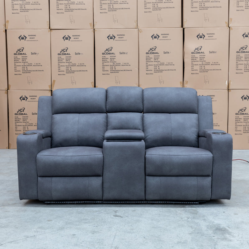 The Xanadu Two Seater Dual Motor Electric Recliner Theatre - Light Grey Rhino Suede available to purchase from Warehouse Furniture Clearance at our next sale event.