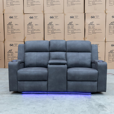 The Xanadu Two Seater Dual Motor Electric Recliner Theatre - Light Grey Rhino Suede available to purchase from Warehouse Furniture Clearance at our next sale event.