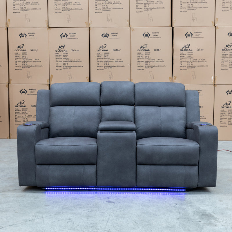 The Xanadu Two Seater Dual Motor Electric Recliner Theatre - Light Grey Rhino Suede available to purchase from Warehouse Furniture Clearance at our next sale event.