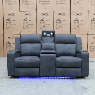 The Xanadu Two Seater Dual Motor Electric Recliner Theatre - Light Grey Rhino Suede available to purchase from Warehouse Furniture Clearance at our next sale event.