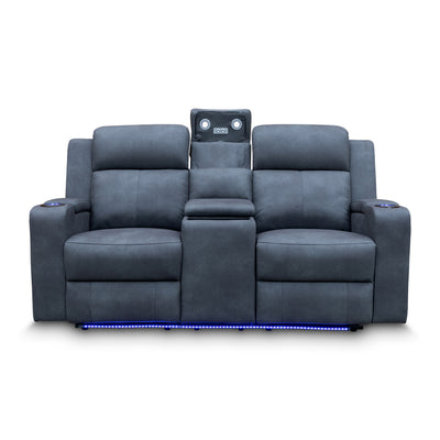 The Xanadu Two Seater Dual Motor Electric Recliner Theatre - Light Grey Rhino Suede available to purchase from Warehouse Furniture Clearance at our next sale event.