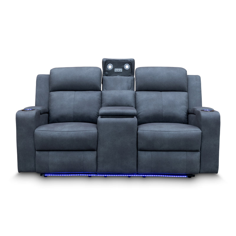 The Xanadu Two Seater Dual Motor Electric Recliner Theatre - Light Grey Rhino Suede available to purchase from Warehouse Furniture Clearance at our next sale event.
