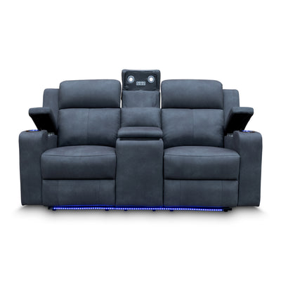 The Xanadu Two Seater Dual Motor Electric Recliner Theatre - Light Grey Rhino Suede available to purchase from Warehouse Furniture Clearance at our next sale event.