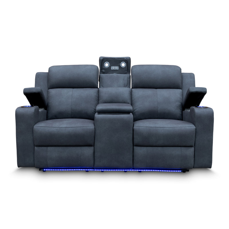 The Xanadu Two Seater Dual Motor Electric Recliner Theatre - Light Grey Rhino Suede available to purchase from Warehouse Furniture Clearance at our next sale event.