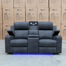 The Xanadu Two Seater Dual Motor Electric Recliner Theatre - Light Grey Rhino Suede available to purchase from Warehouse Furniture Clearance at our next sale event.