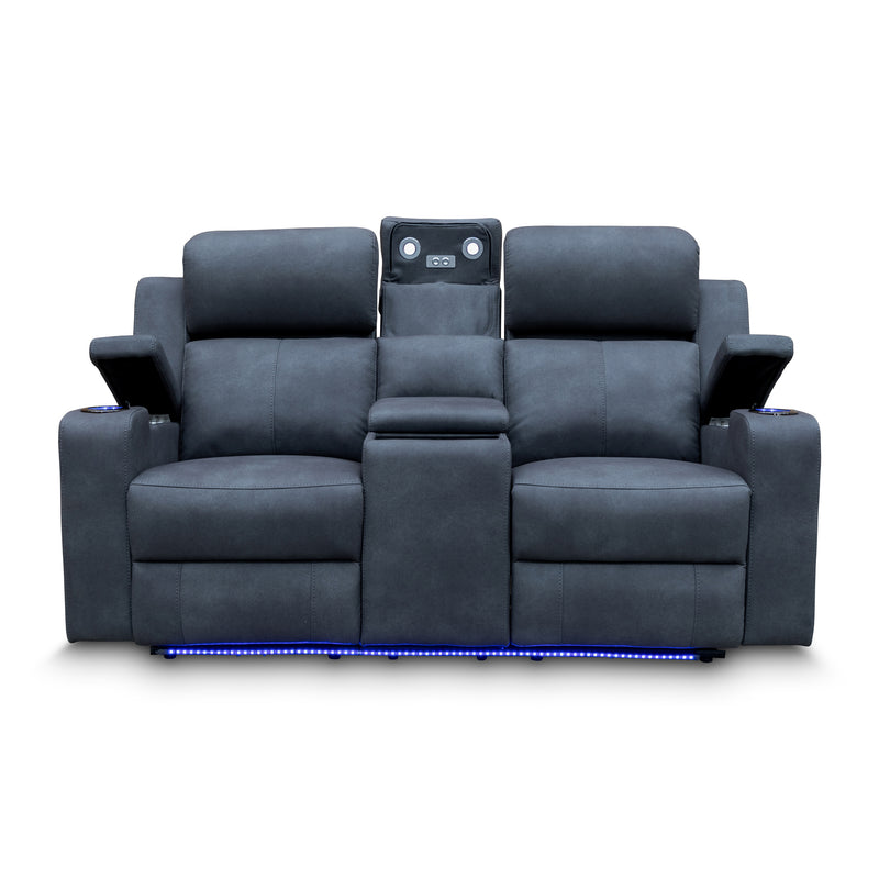 The Xanadu Two Seater Dual Motor Electric Recliner Theatre - Light Grey Rhino Suede available to purchase from Warehouse Furniture Clearance at our next sale event.