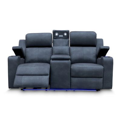 The Xanadu Two Seater Dual Motor Electric Recliner Theatre - Light Grey Rhino Suede available to purchase from Warehouse Furniture Clearance at our next sale event.