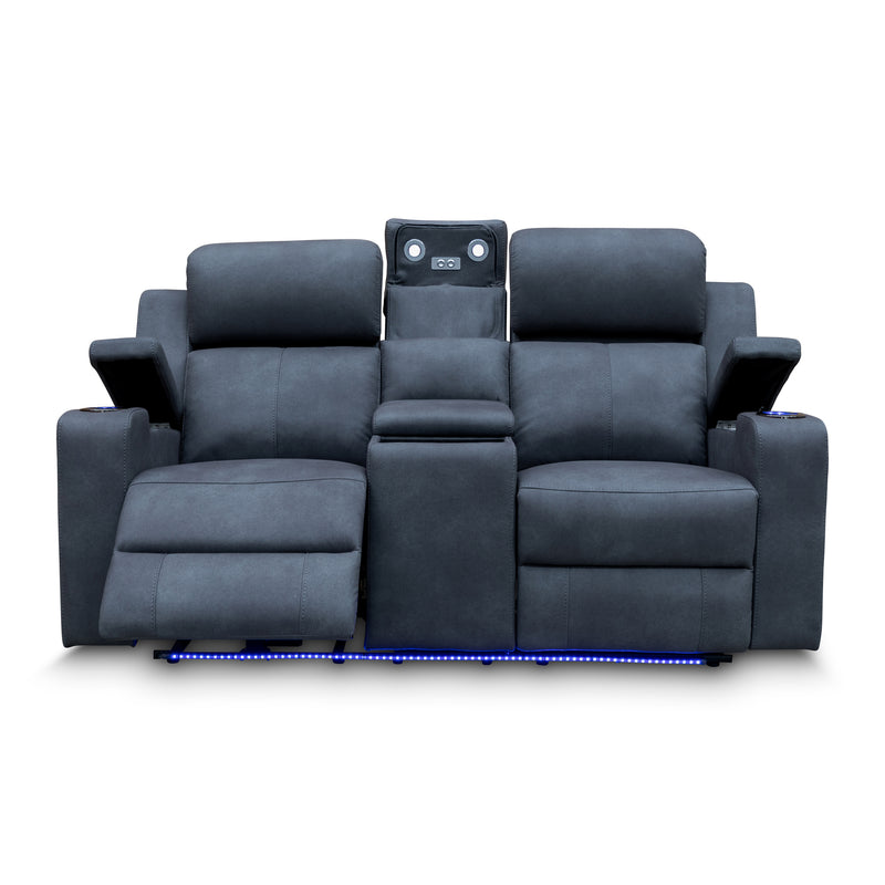 The Xanadu Two Seater Dual Motor Electric Recliner Theatre - Light Grey Rhino Suede available to purchase from Warehouse Furniture Clearance at our next sale event.