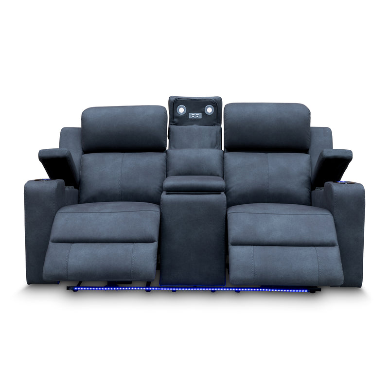 The Xanadu Two Seater Dual Motor Electric Recliner Theatre - Light Grey Rhino Suede available to purchase from Warehouse Furniture Clearance at our next sale event.