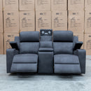 The Xanadu Two Seater Dual Motor Electric Recliner Theatre - Light Grey Rhino Suede available to purchase from Warehouse Furniture Clearance at our next sale event.