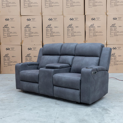 The Xanadu Two Seater Dual Motor Electric Recliner Theatre - Light Grey Rhino Suede available to purchase from Warehouse Furniture Clearance at our next sale event.