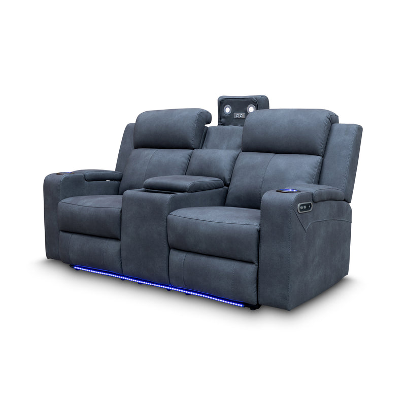 The Xanadu Two Seater Dual Motor Electric Recliner Theatre - Light Grey Rhino Suede - Available After 15th November available to purchase from Warehouse Furniture Clearance at our next sale event.