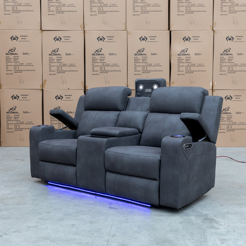 The Xanadu Two Seater Dual Motor Electric Recliner Theatre - Light Grey - Available After 15th November available to purchase from Warehouse Furniture Clearance at our next sale event.