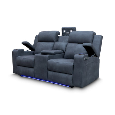 The Xanadu Two Seater Dual Motor Electric Recliner Theatre - Light Grey Rhino Suede - Available After 15th November available to purchase from Warehouse Furniture Clearance at our next sale event.