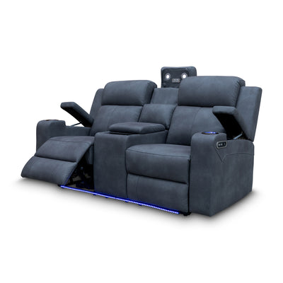 The Xanadu Two Seater Dual Motor Electric Recliner Theatre - Light Grey Rhino Suede - Available After 15th November available to purchase from Warehouse Furniture Clearance at our next sale event.