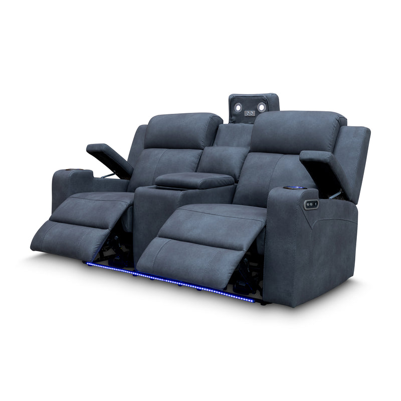 The Xanadu Two Seater Dual Motor Electric Recliner Theatre - Light Grey Rhino Suede - Available After 15th November available to purchase from Warehouse Furniture Clearance at our next sale event.