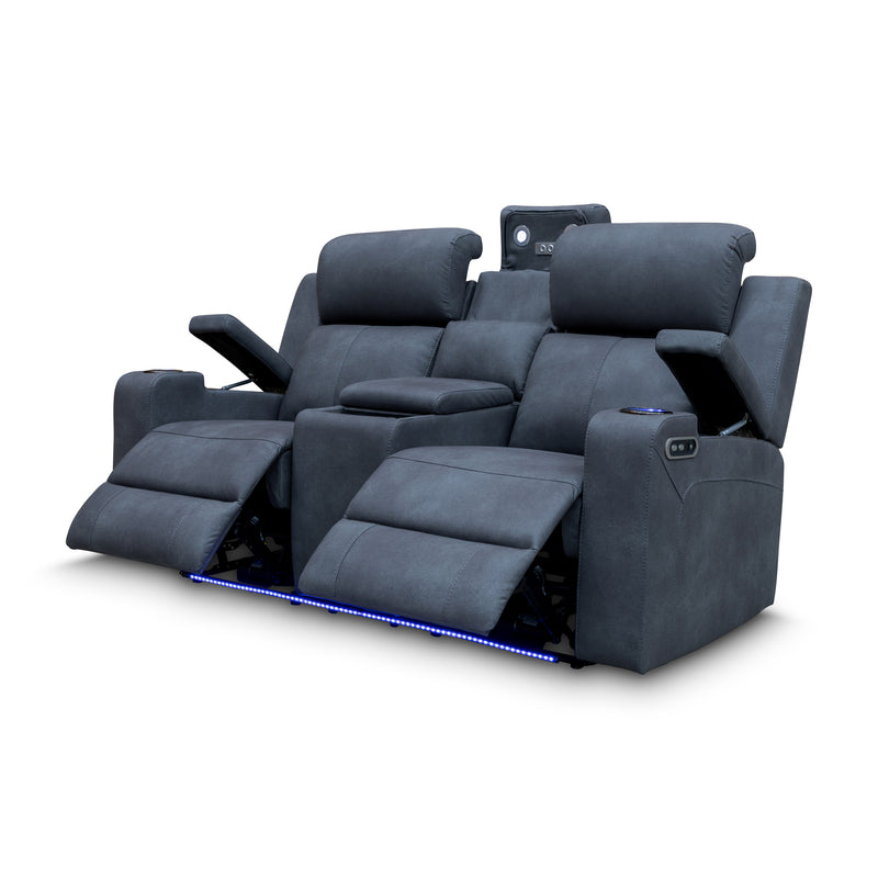 The Xanadu Two Seater Dual Motor Electric Recliner Theatre - Light Grey Rhino Suede - Available After 15th November available to purchase from Warehouse Furniture Clearance at our next sale event.
