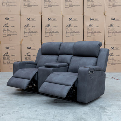 The Xanadu Two Seater Dual Motor Electric Recliner Theatre - Light Grey Rhino Suede - Available After 15th November available to purchase from Warehouse Furniture Clearance at our next sale event.
