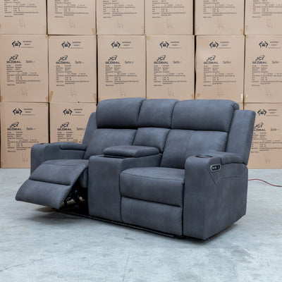 The Xanadu Two Seater Dual Motor Electric Recliner Theatre - Light Grey Rhino Suede - Available After 15th November available to purchase from Warehouse Furniture Clearance at our next sale event.