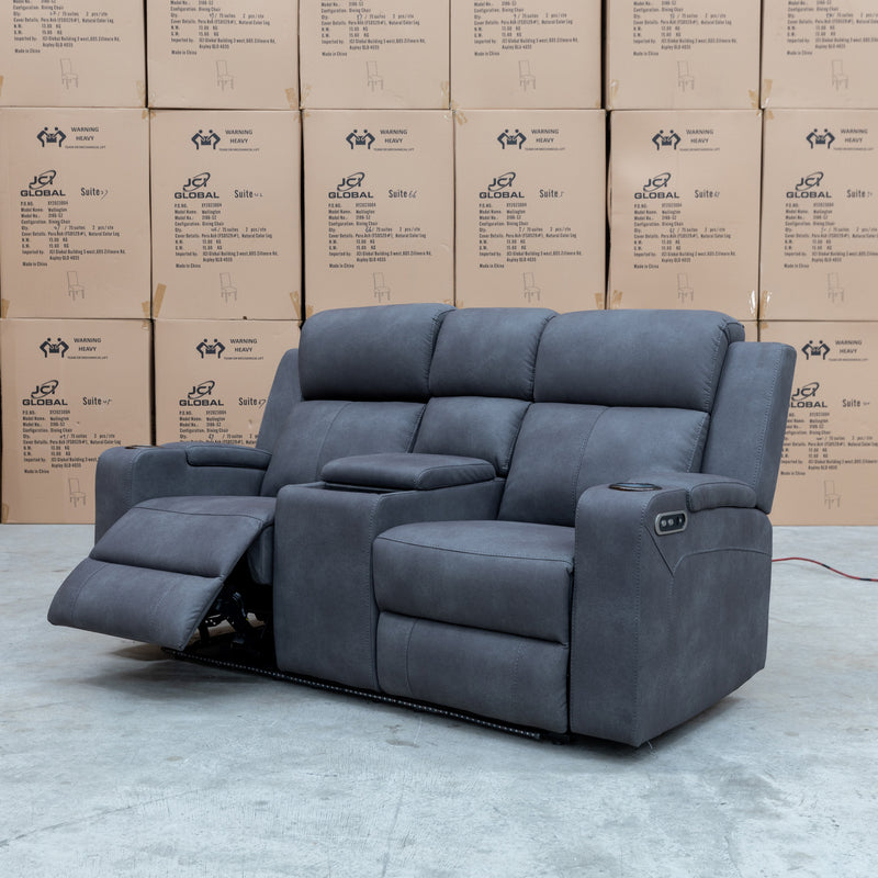 The Xanadu Two Seater Dual Motor Electric Recliner Theatre - Light Grey Rhino Suede - Available After 15th November available to purchase from Warehouse Furniture Clearance at our next sale event.