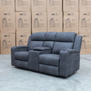 The Xanadu Two Seater Dual Motor Electric Recliner Theatre - Light Grey Rhino Suede - Available After 15th November available to purchase from Warehouse Furniture Clearance at our next sale event.