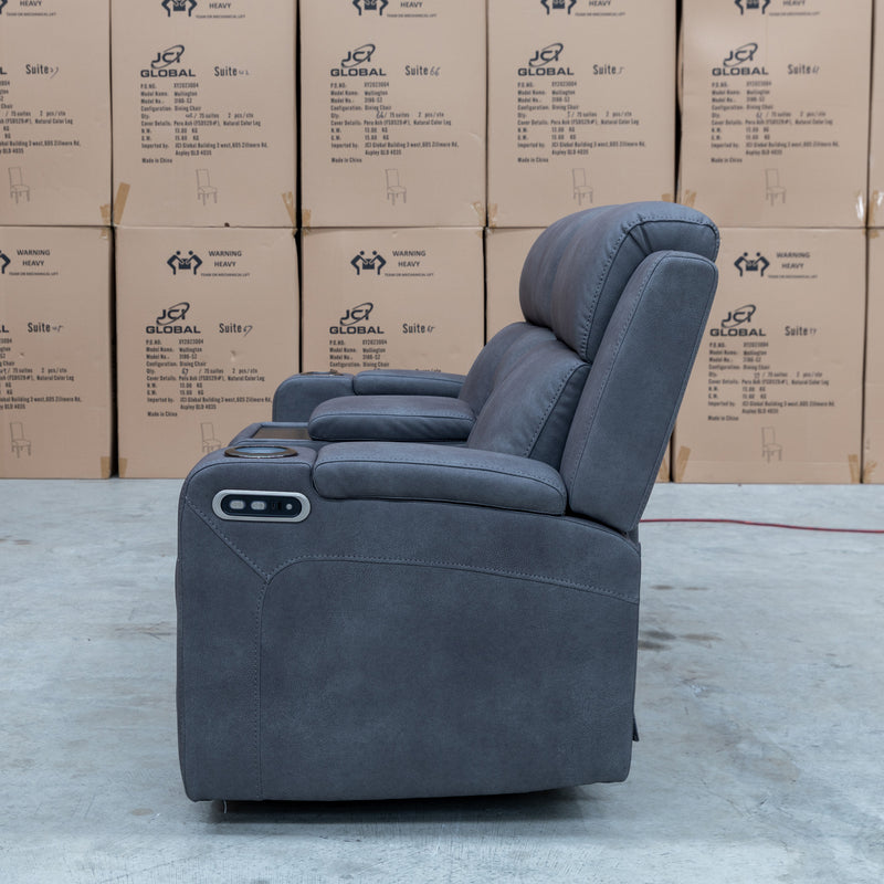 The Xanadu Two Seater Dual Motor Electric Recliner Theatre - Light Grey - Available After 15th November available to purchase from Warehouse Furniture Clearance at our next sale event.