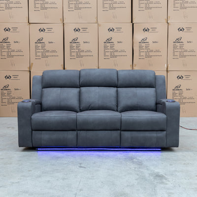 The Xanadu Three Seater Dual Motor Electric Recliner Lounge - Light Grey Rhino Suede available to purchase from Warehouse Furniture Clearance at our next sale event.
