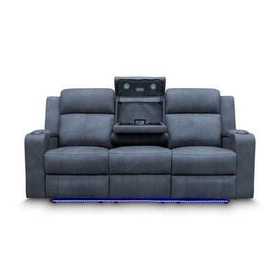 The Xanadu Three Seater Dual Motor Electric Recliner Lounge - Light Grey Rhino Suede available to purchase from Warehouse Furniture Clearance at our next sale event.