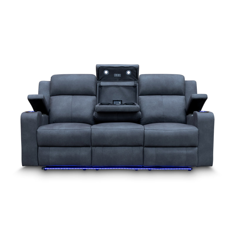 The Xanadu Three Seater Dual Motor Electric Recliner Lounge - Light Grey Rhino Suede available to purchase from Warehouse Furniture Clearance at our next sale event.