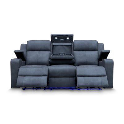 The Xanadu Three Seater Dual Motor Electric Recliner Lounge - Light Grey Rhino Suede available to purchase from Warehouse Furniture Clearance at our next sale event.