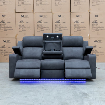The Xanadu Three Seater Dual Motor Electric Recliner Lounge - Light Grey Rhino Suede available to purchase from Warehouse Furniture Clearance at our next sale event.