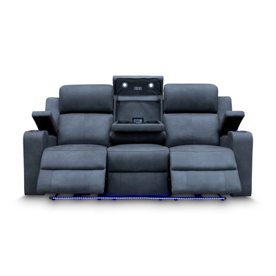 The Xanadu Three Seater Dual Motor Electric Recliner Lounge - Light Grey Rhino Suede available to purchase from Warehouse Furniture Clearance at our next sale event.