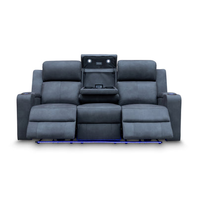 The Xanadu Three Seater Dual Motor Electric Recliner Lounge - Light Grey Rhino Suede available to purchase from Warehouse Furniture Clearance at our next sale event.