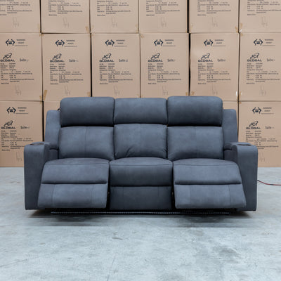 The Xanadu Three Seater Dual Motor Electric Recliner Lounge - Light Grey Rhino Suede available to purchase from Warehouse Furniture Clearance at our next sale event.