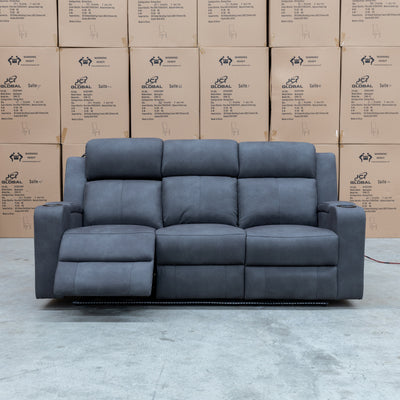 The Xanadu Three Seater Dual Motor Electric Recliner Lounge - Light Grey Rhino Suede available to purchase from Warehouse Furniture Clearance at our next sale event.