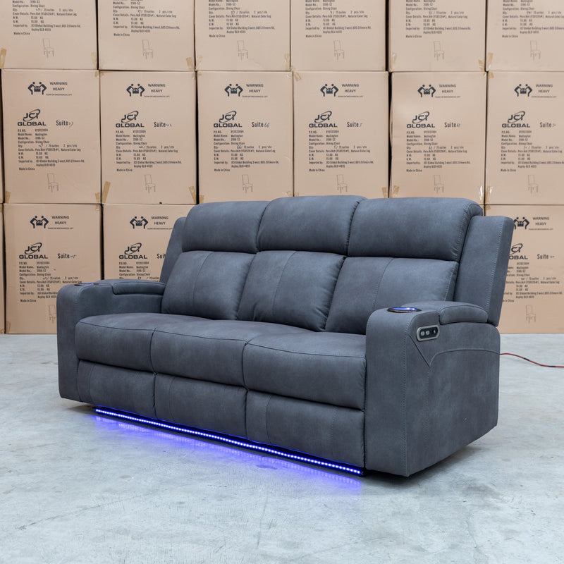 The Xanadu Three Seater Dual Motor Electric Recliner Lounge - Light Grey available to purchase from Warehouse Furniture Clearance at our next sale event.