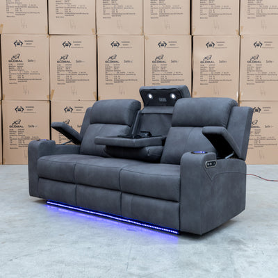 The Xanadu Three Seater Dual Motor Electric Recliner Lounge - Light Grey Rhino Suede - Available After 6th September available to purchase from Warehouse Furniture Clearance at our next sale event.