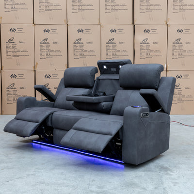 The Xanadu Three Seater Dual Motor Electric Recliner Lounge - Light Grey Rhino Suede - Available After 6th September available to purchase from Warehouse Furniture Clearance at our next sale event.