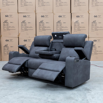 The Xanadu Three Seater Dual Motor Electric Recliner Lounge - Light Grey Rhino Suede - Available After 6th September available to purchase from Warehouse Furniture Clearance at our next sale event.