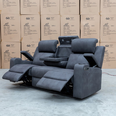 The Xanadu Three Seater Dual Motor Electric Recliner Lounge - Light Grey Rhino Suede - Available After 6th September available to purchase from Warehouse Furniture Clearance at our next sale event.