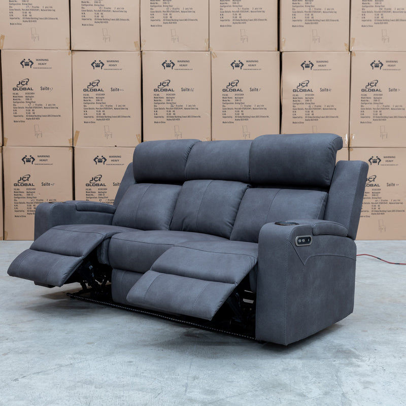 The Xanadu Three Seater Dual Motor Electric Recliner Lounge - Light Grey available to purchase from Warehouse Furniture Clearance at our next sale event.